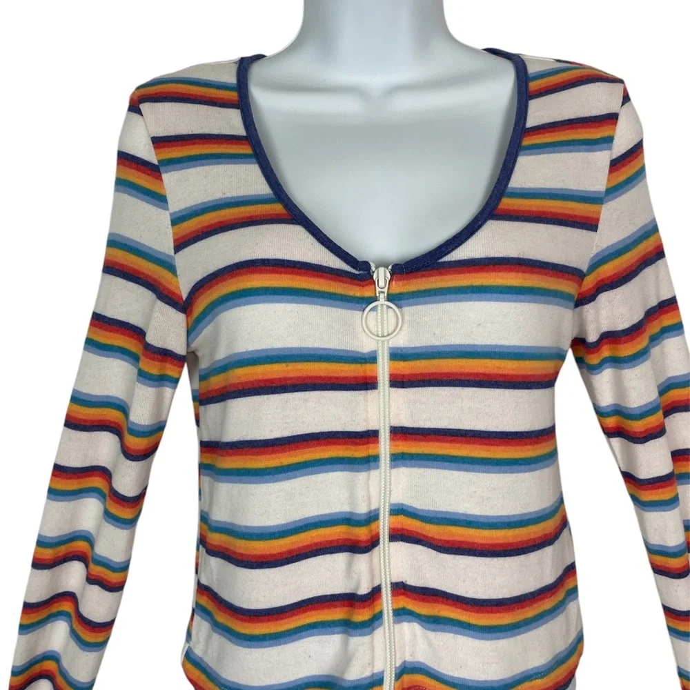 Self E Multi Colored Striped Zip Up Sweater M